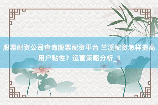 股票配资公司查询股票配资平台 兰溪配资怎样提高用户粘性？运营策略分析_1