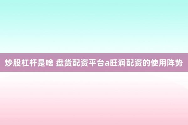 炒股杠杆是啥 盘货配资平台a旺润配资的使用阵势